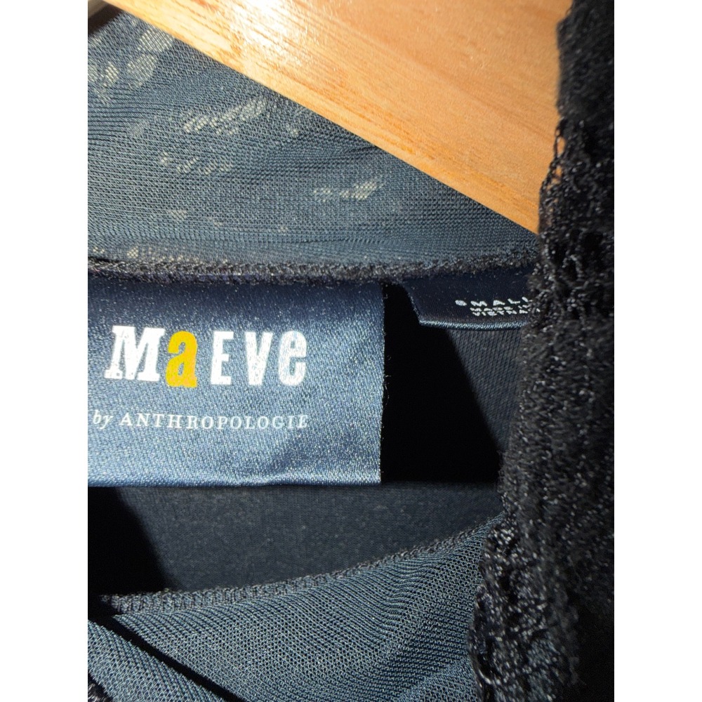 Maeve by Anthropologie Lace Mock Neck Top Women Small Black Shoulder Buttons - Picture 7 of 13